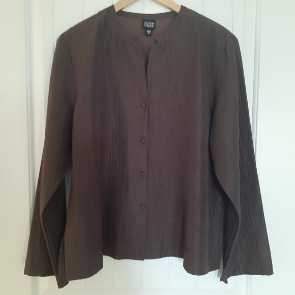 Eileen Fisher Silk Cotton Button Up Jacket Brown Size XL - Picture 1 of 11